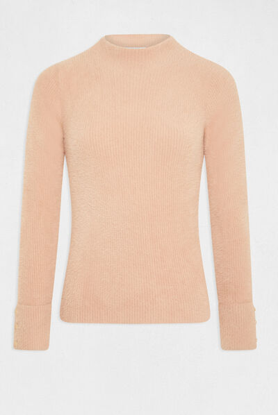 Pull manches longues maille duveteuse rose femme