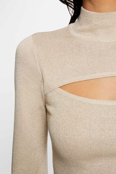Pull manches longues avec ouverture dore femme
