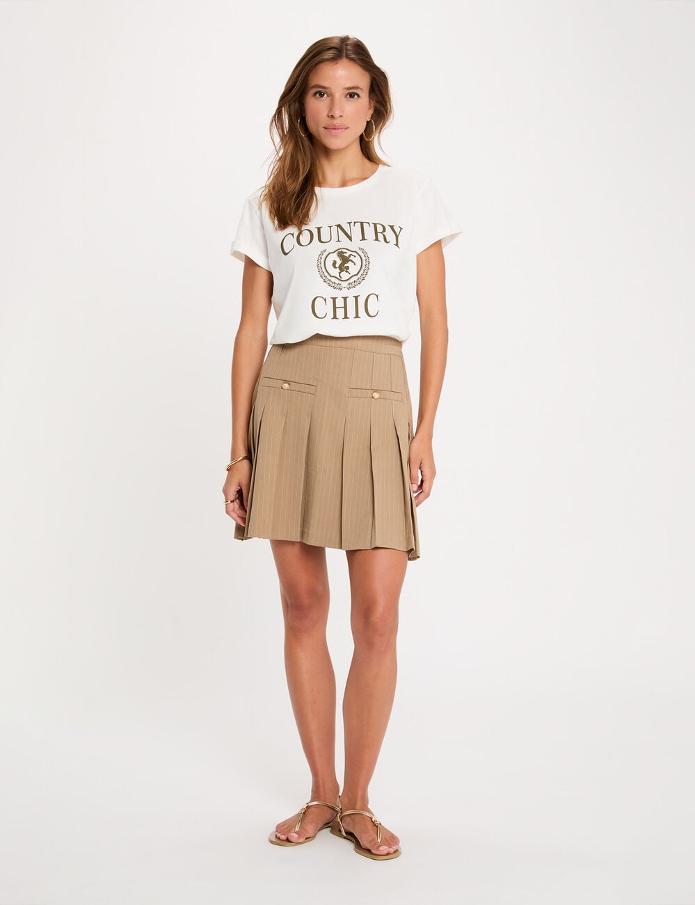 T-shirt col rond manches courtes blanc femme