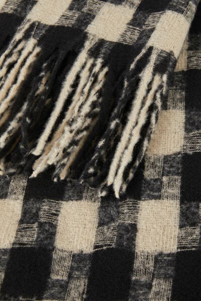 Écharpe à carreaux avec franges noir femme