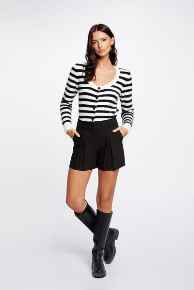 Gilet manches longues à rayures ecru femme