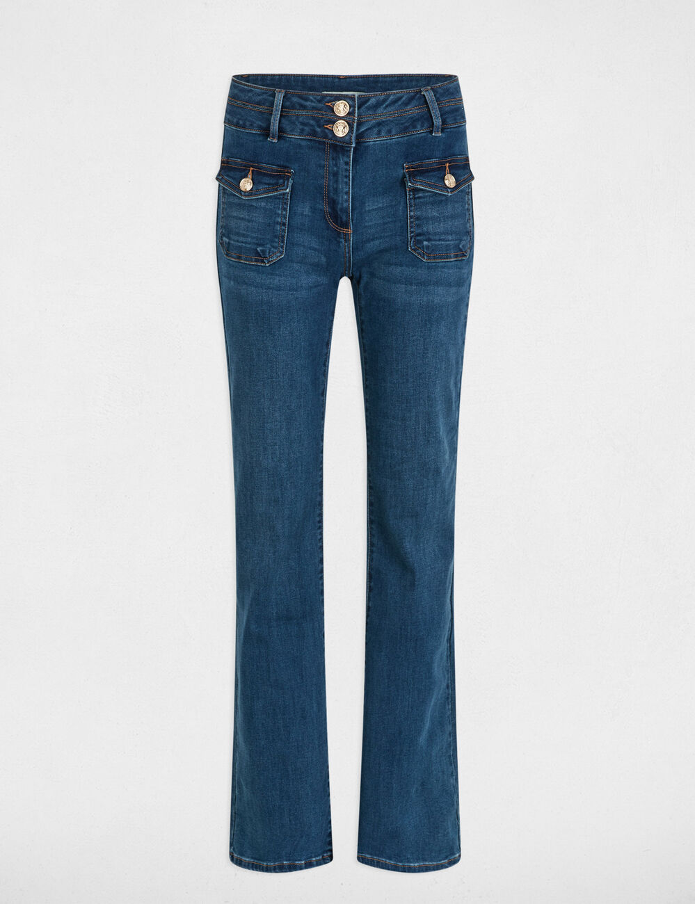 Jeans bootcut poches &agrave; boutons denim stone femme