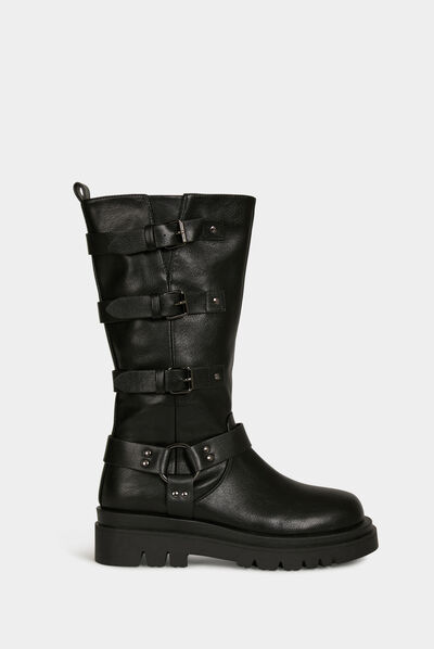 Bottines plates avec brides noir femme