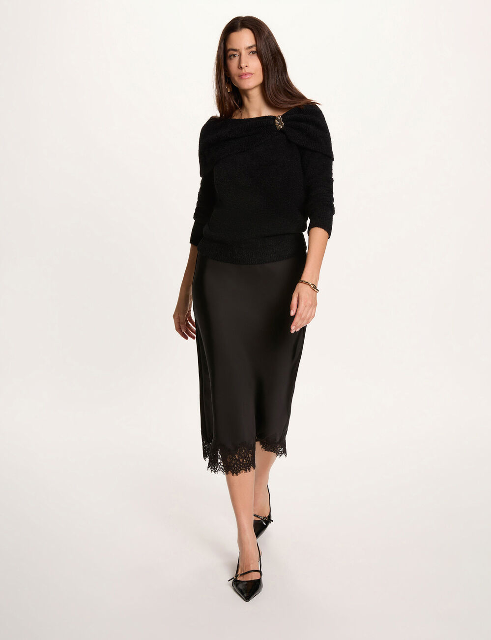 Pull col bardot noir femme