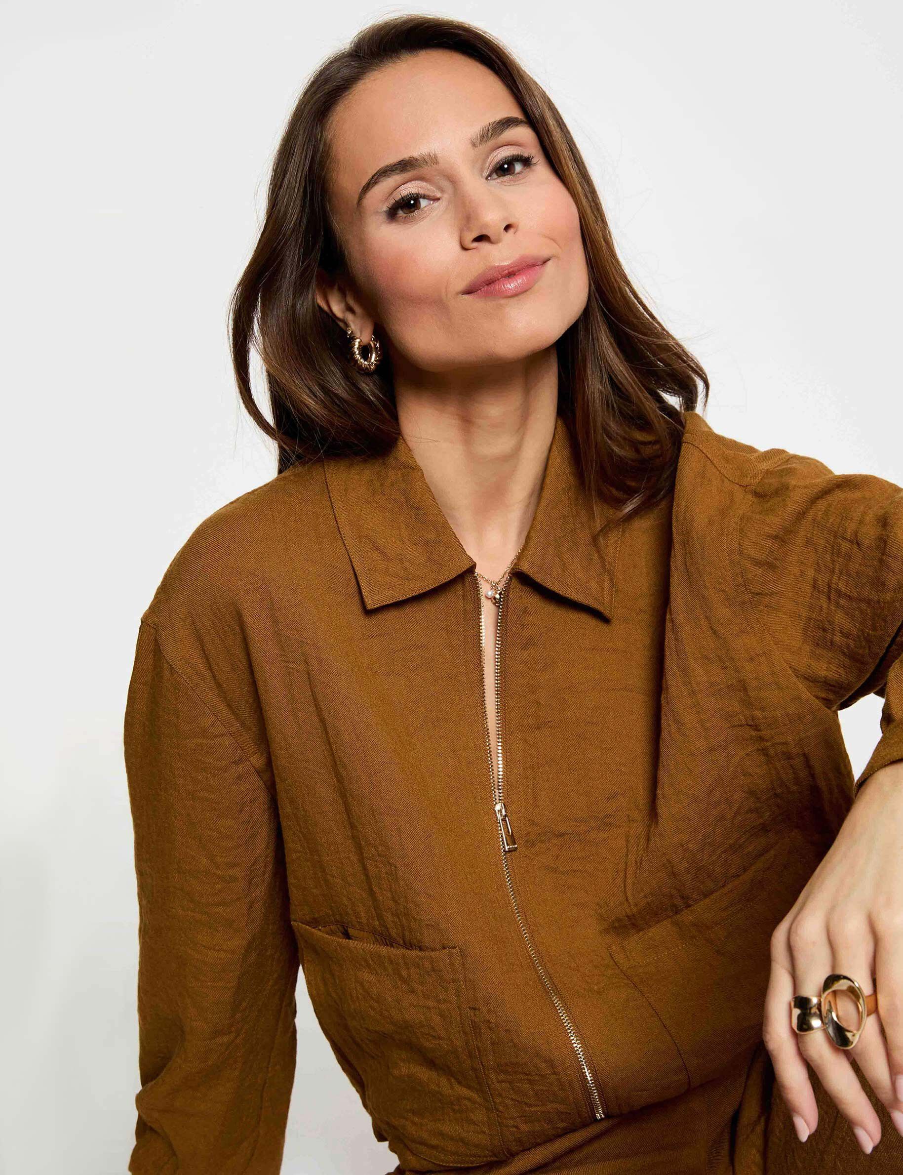 Veste oversize plissée camel femme