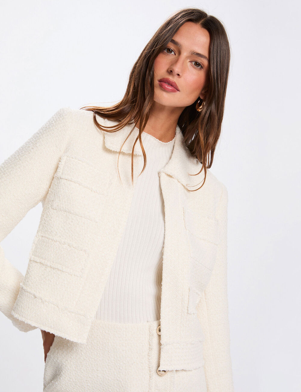 Veste ajust&eacute;e cropped ivoire femme