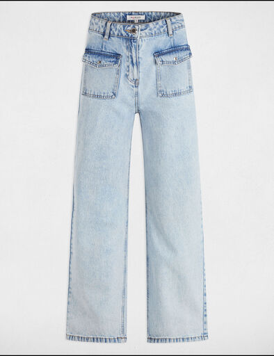 Jeans large taille haute denim bleach femme