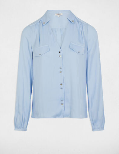 chemise manches longues satin bleu ciel femme Chemise manches longues satin bleu ciel femme