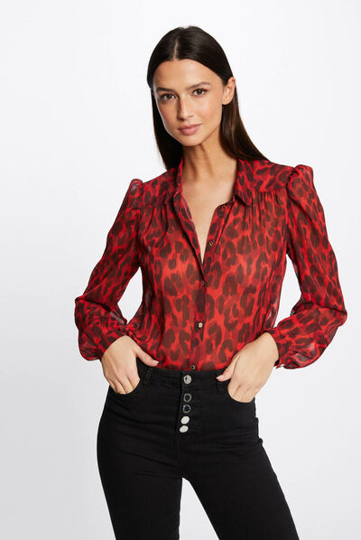 Chemise manches longues imprimé léopard multico femme