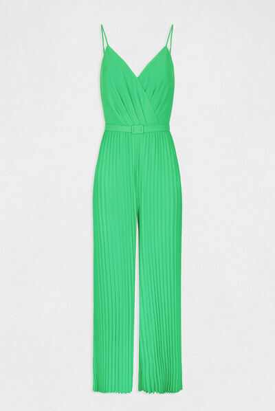 Combinaison large plissée avec dos nu vert femme