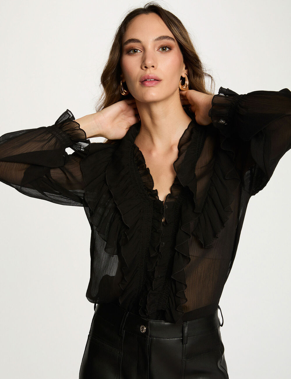 Chemise fluide col v noir femme