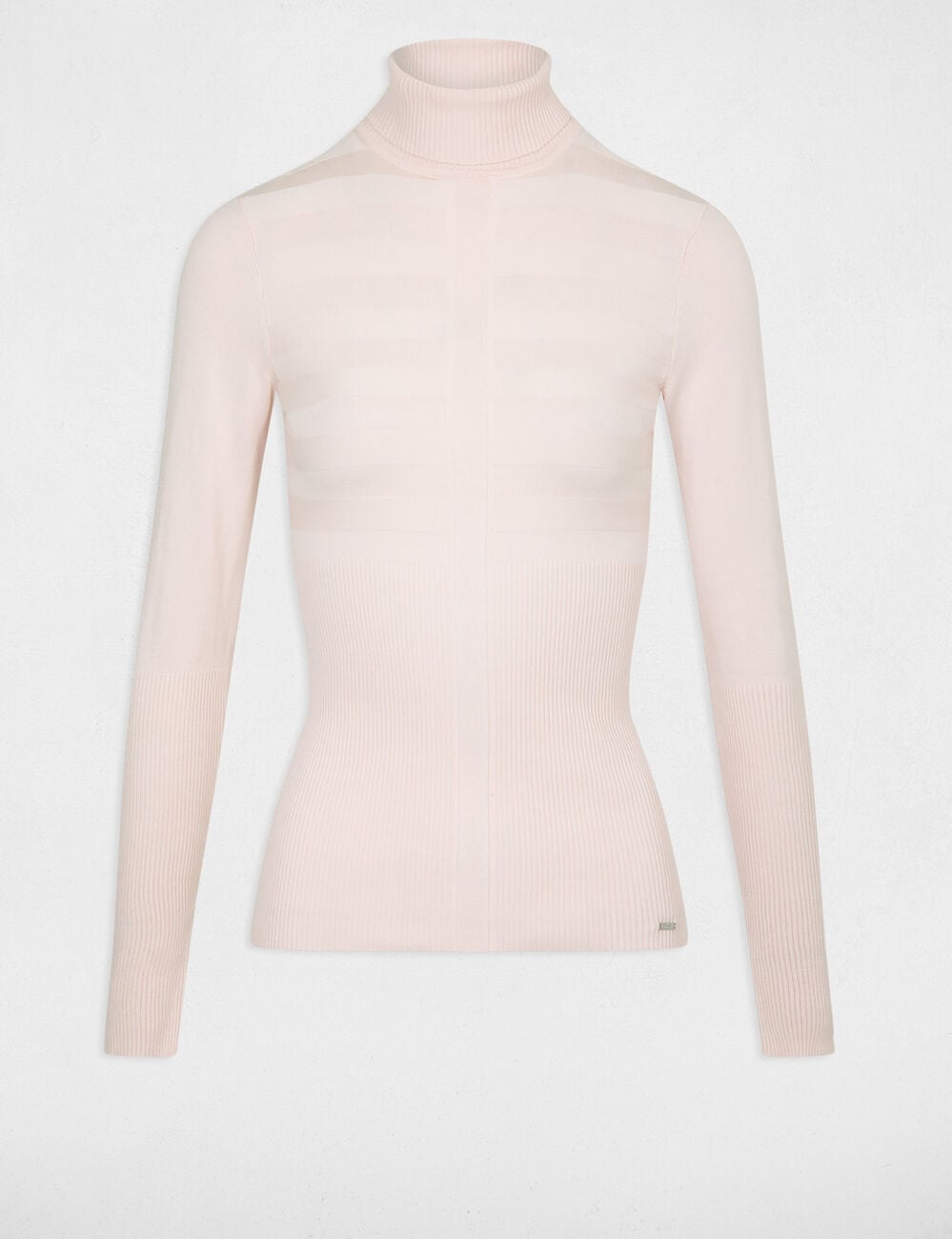 Pull col roul&eacute; cintr&eacute; rose femme