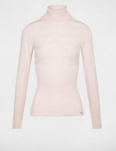 Pull col roul&eacute; cintr&eacute; rose femme