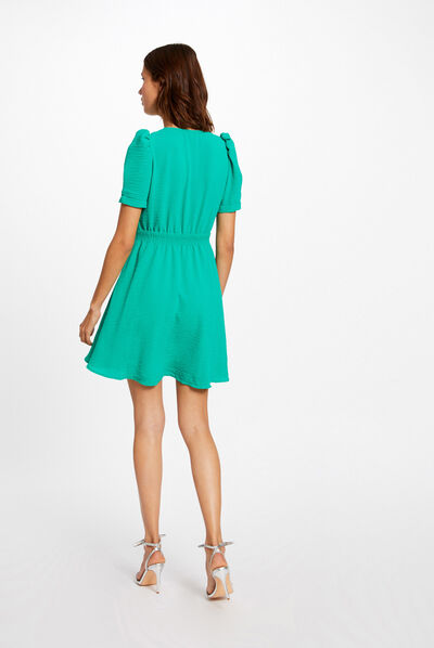 Robe évasée avec col cache-coeur vert femme