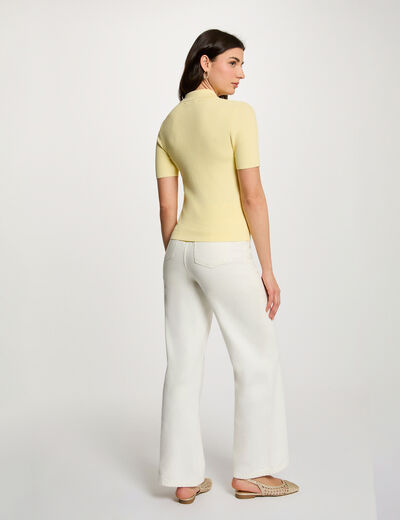 Pull ajust&eacute; col &agrave; revers jaune pastel femme