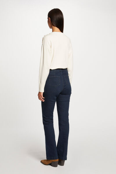 Pull manches longues col rond ivoire femme