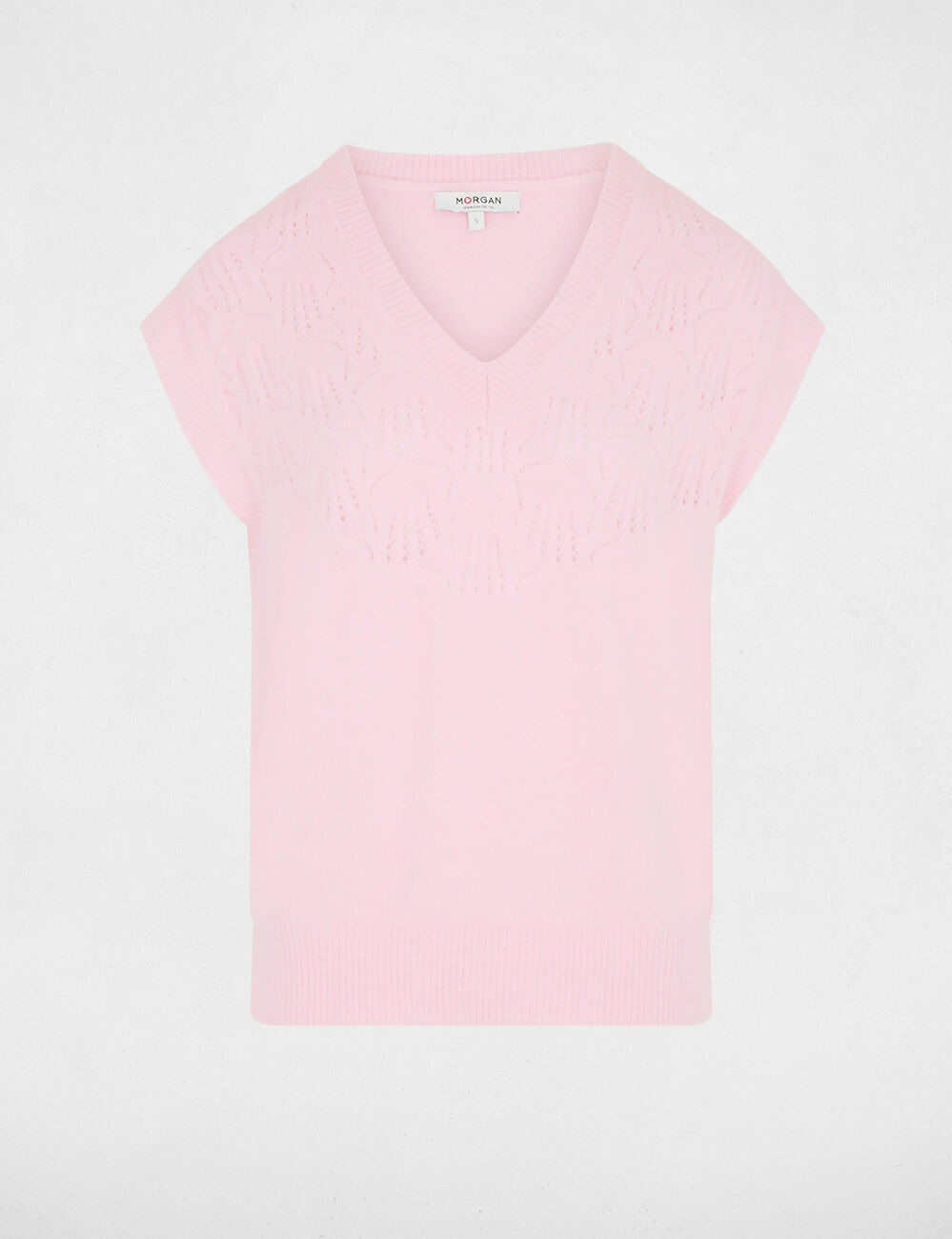 Pull sans manches ajour&eacute; rose femme