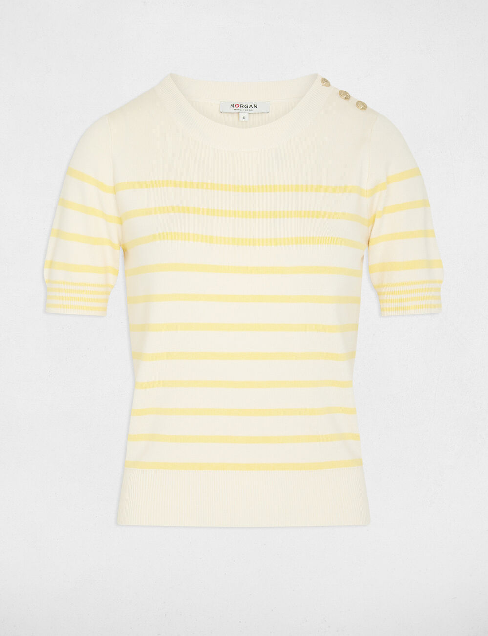 Pull manches courtes ray&eacute; ivoire femme