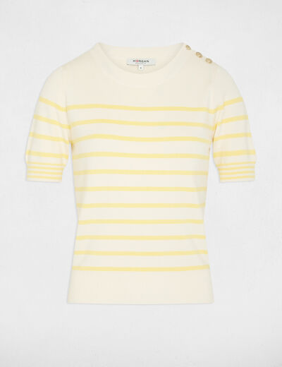 Pull manches courtes ray&eacute; ivoire femme