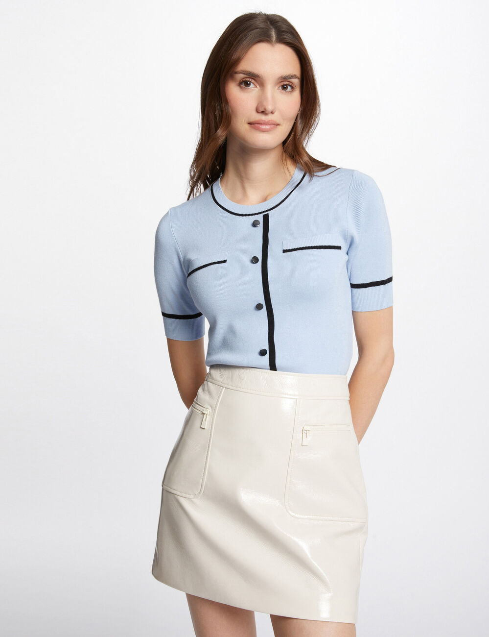 Pull col rond manches courtes ciel femme