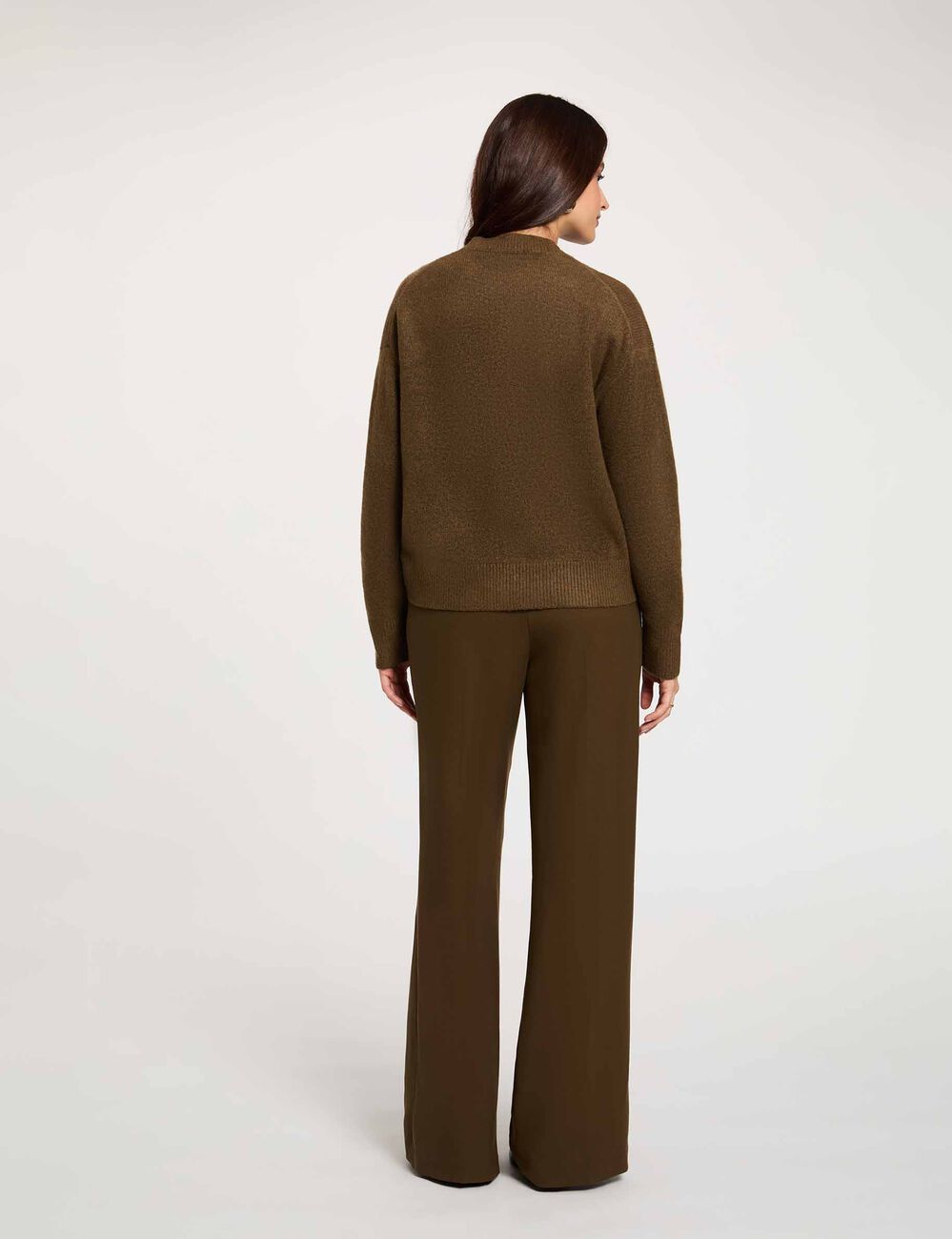 Pantalon large taille haute vert kaki femme