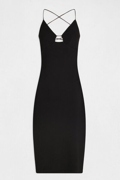 Robe midi droite avec laçage noir femme