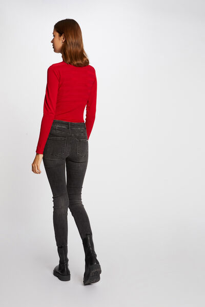 Pull manches longues avec col roulé rouge femme