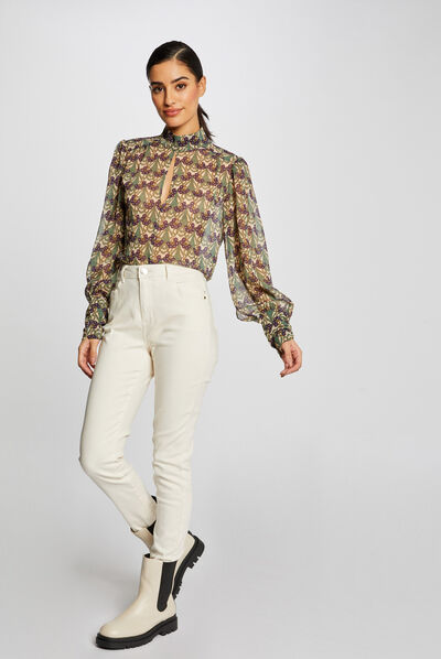 Pantalon skinny taille haute ivoire femme