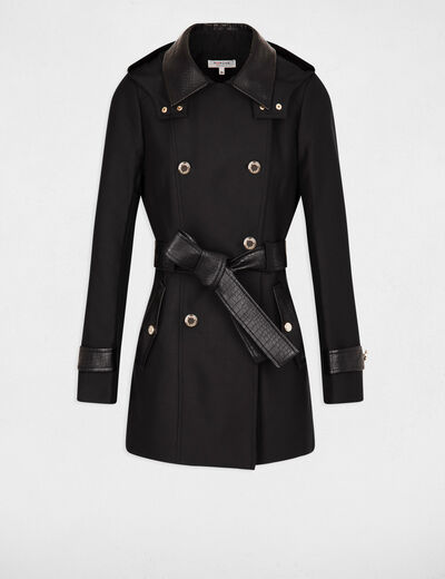 Trench détails simili cuir noir femme