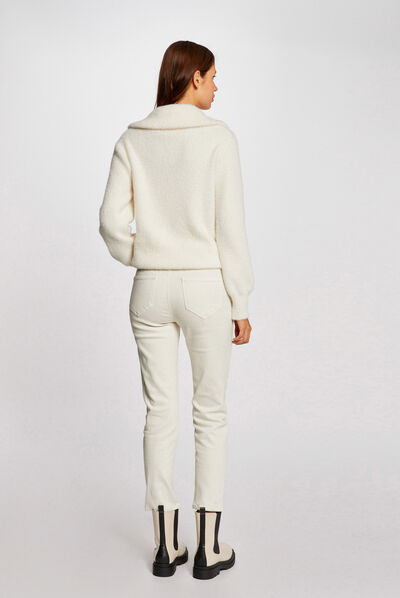 Pull manches longues à col zippé ivoire femme