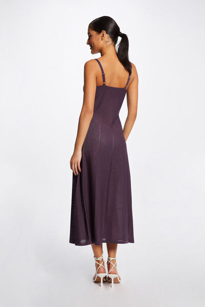 Robe pull midi évasée à bretelles fines prune femme