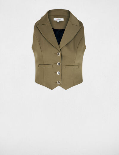 Gilet cintr&eacute; sans manches vert kaki femme