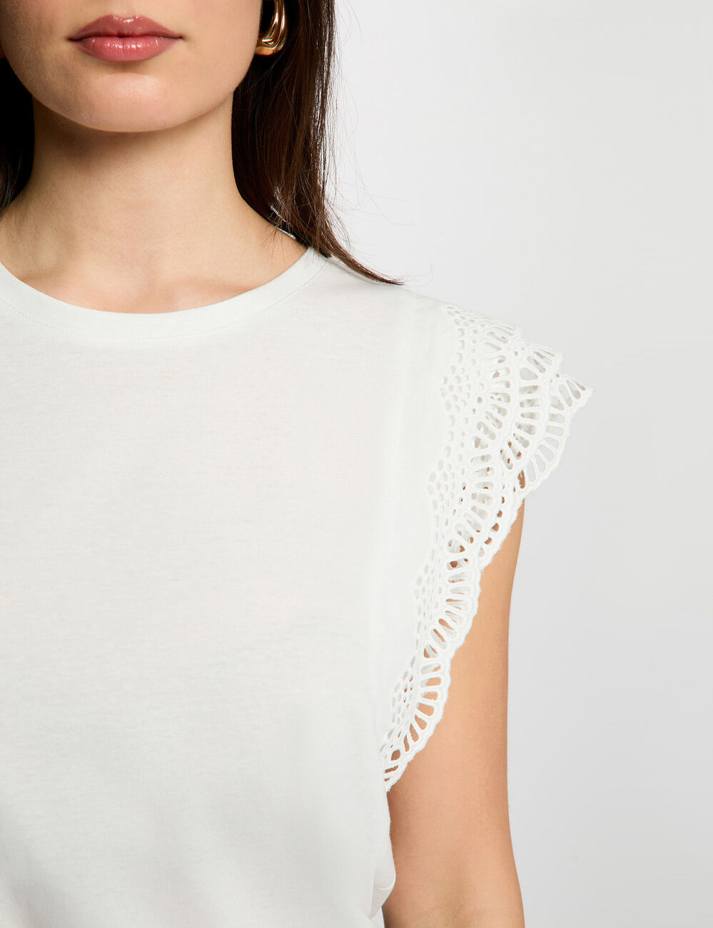 T-shirt manches dentelle blanc femme