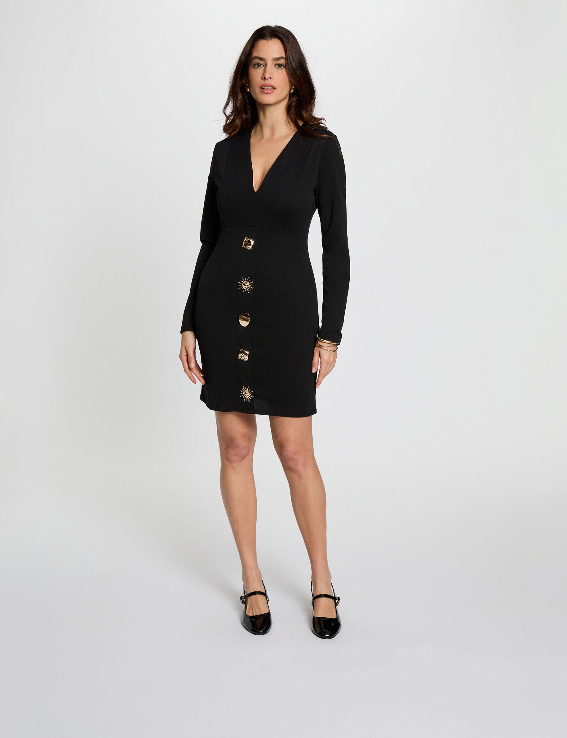 Robe courte ajustée col v femme