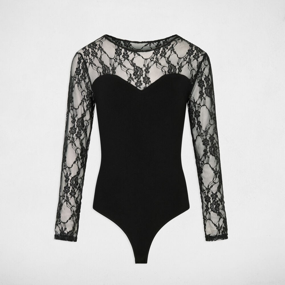 Body dentelle col rond noir femme