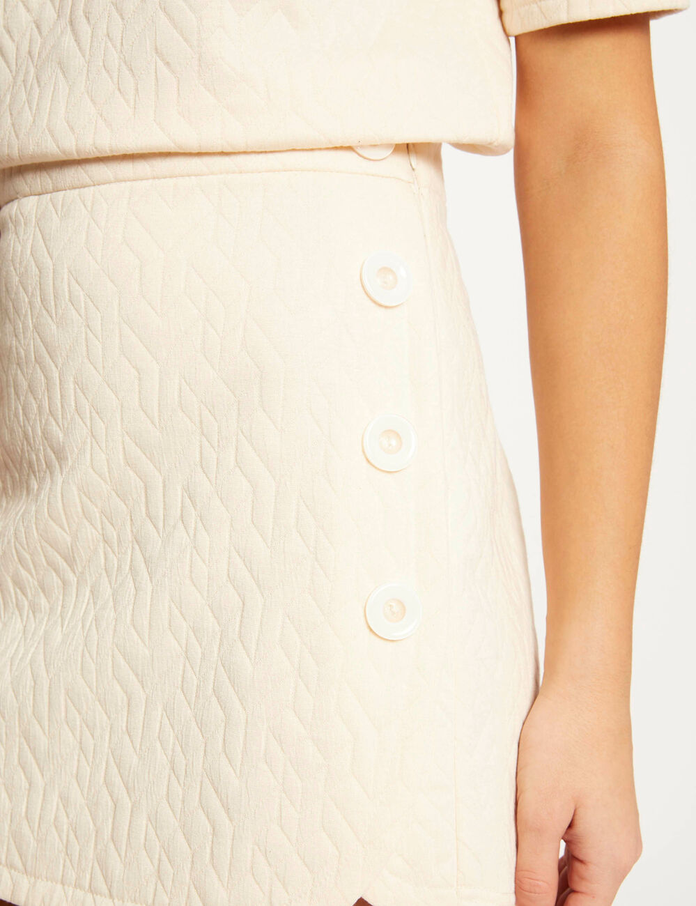 Jupe portefeuille aspect matelassé ecru moyen femme