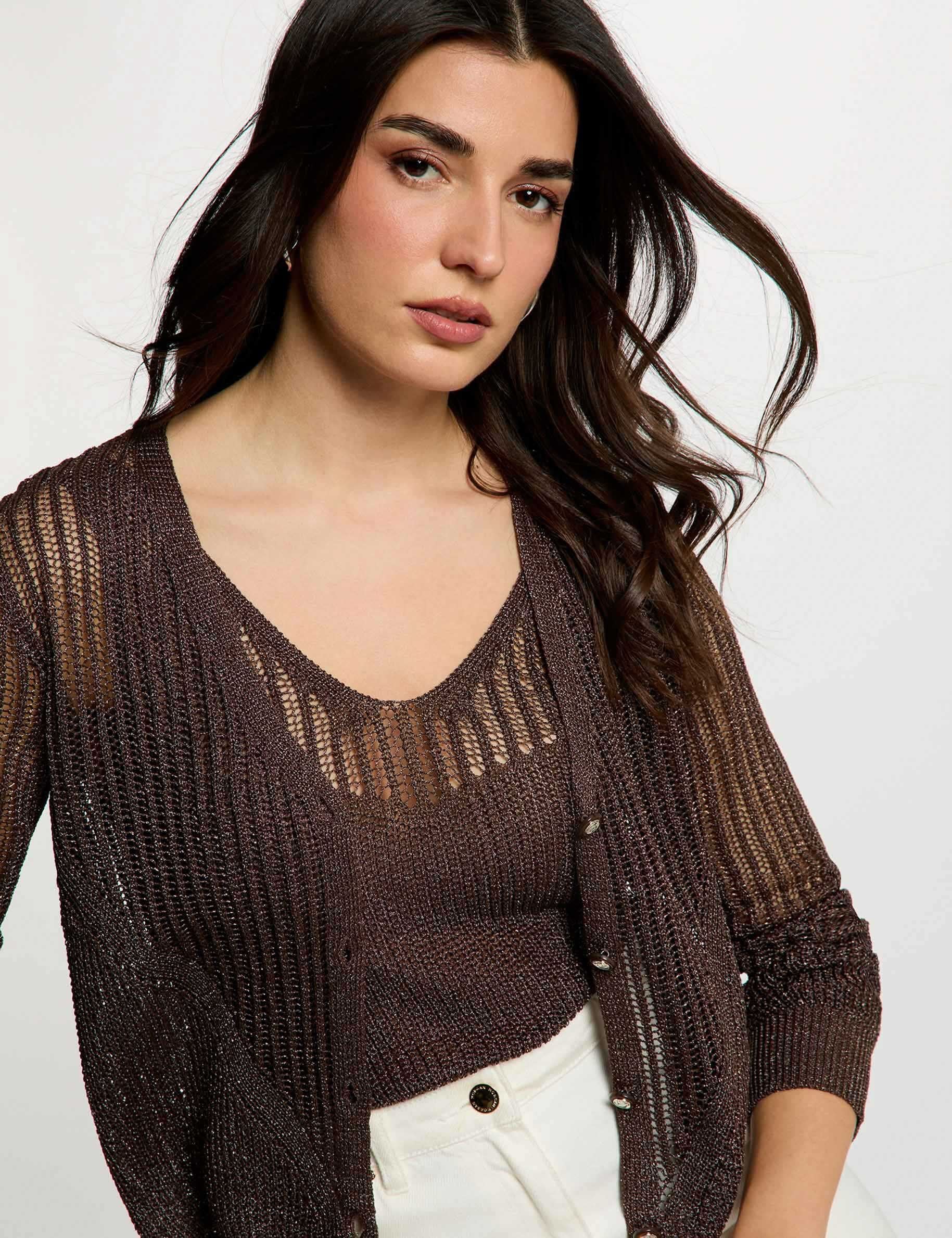 Gilet manches longues ajouré femme