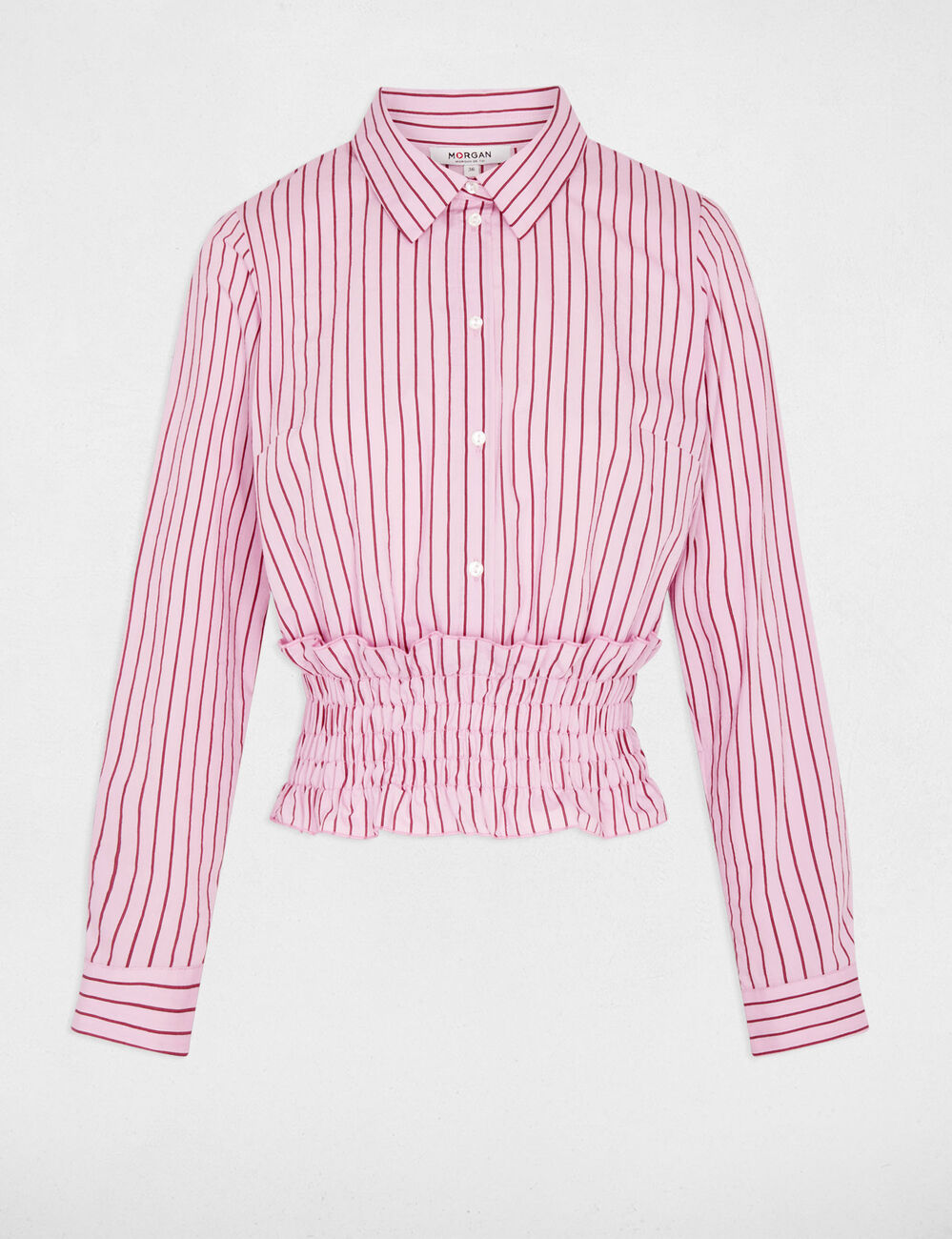 Chemise ray&eacute;e col &agrave; revers rose femme