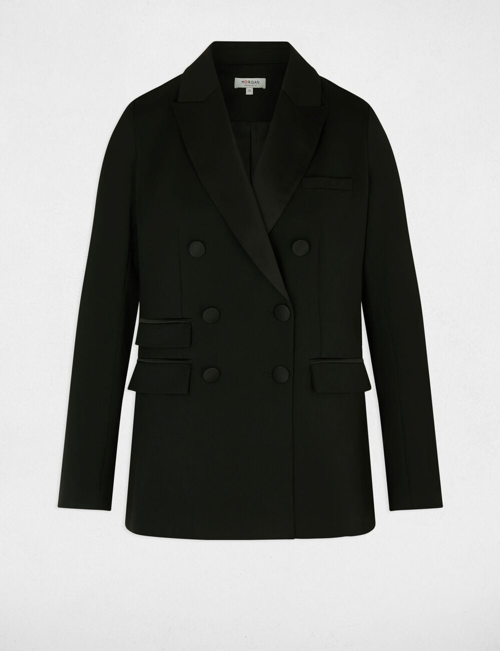 Veste satin col tailleur noir femme