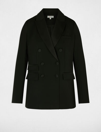 Veste satin col tailleur noir femme