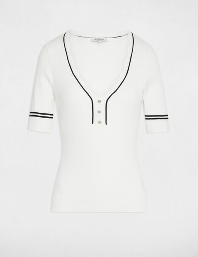 Pull ajust&eacute; col v blanc femme