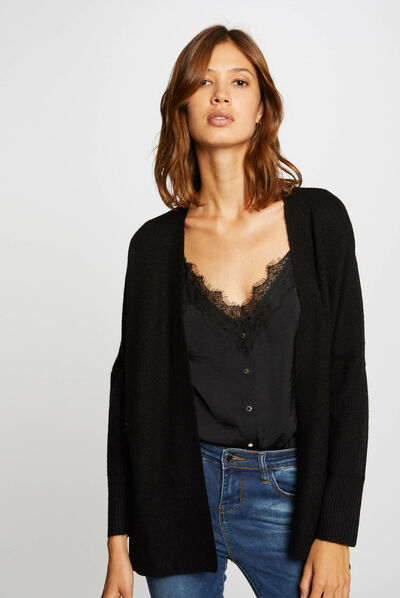 Gilet manches longues à col ouvert noir femme