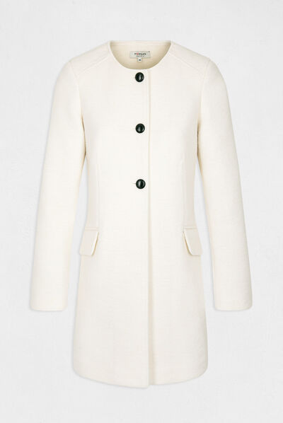 Manteau droit boutonné ivoire femme