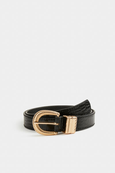 Ceinture aspect croco noir femme