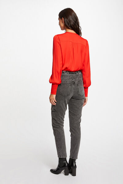 Chemise manches longues à col rond orange femme