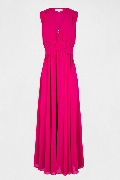 Robe longue évasée fendue rose fonce femme