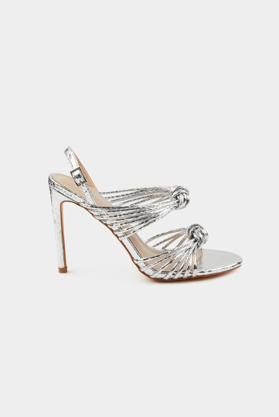 Sandales à talons avec brides nouées argente femme