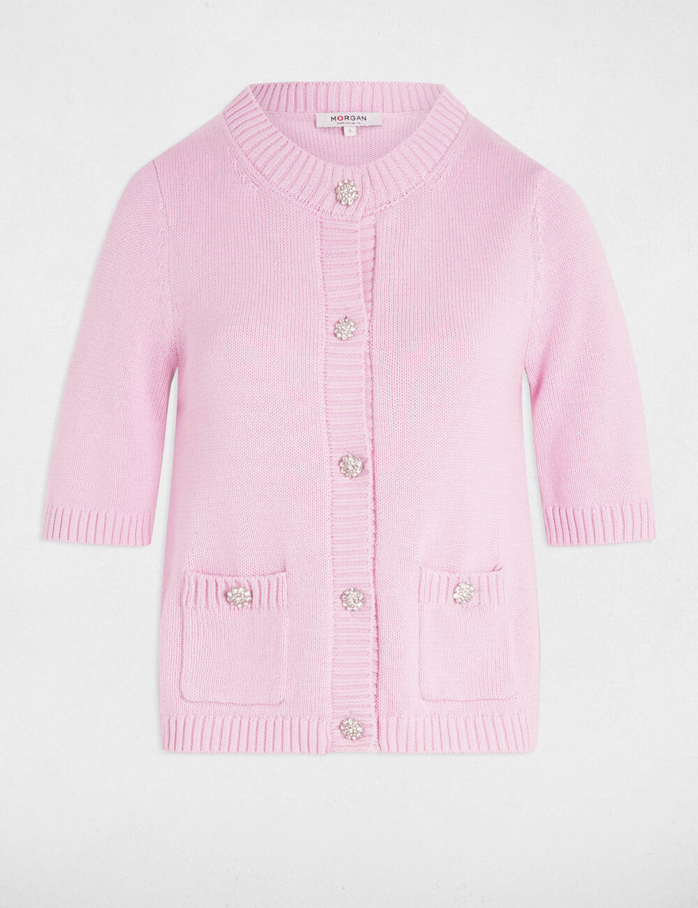Gilet manches 3/4 rose pastel femme