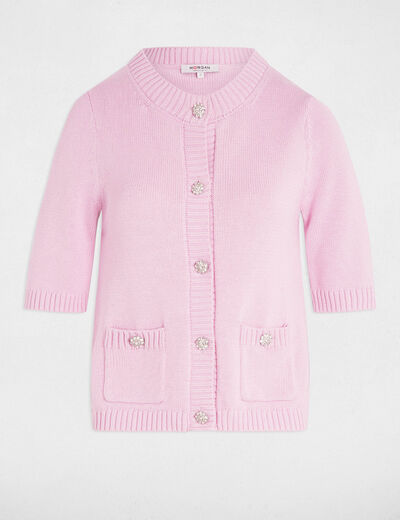Gilet manches 3/4 rose pastel femme