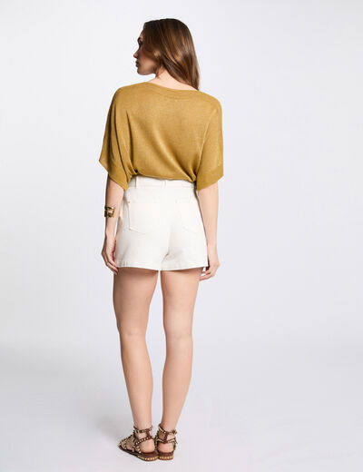 Pull manches courtes jaune moutarde femme